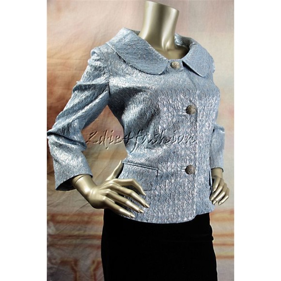 $1895 NWT MICHAEL KORS Silver Blue Jacquard Jackie O Jacket 12 - Picture 1 of 7